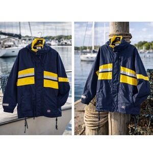 Navy Club Nautical Sailing Jacket Men L EU 52/54 Vintage Blue Yellow Windbreaker